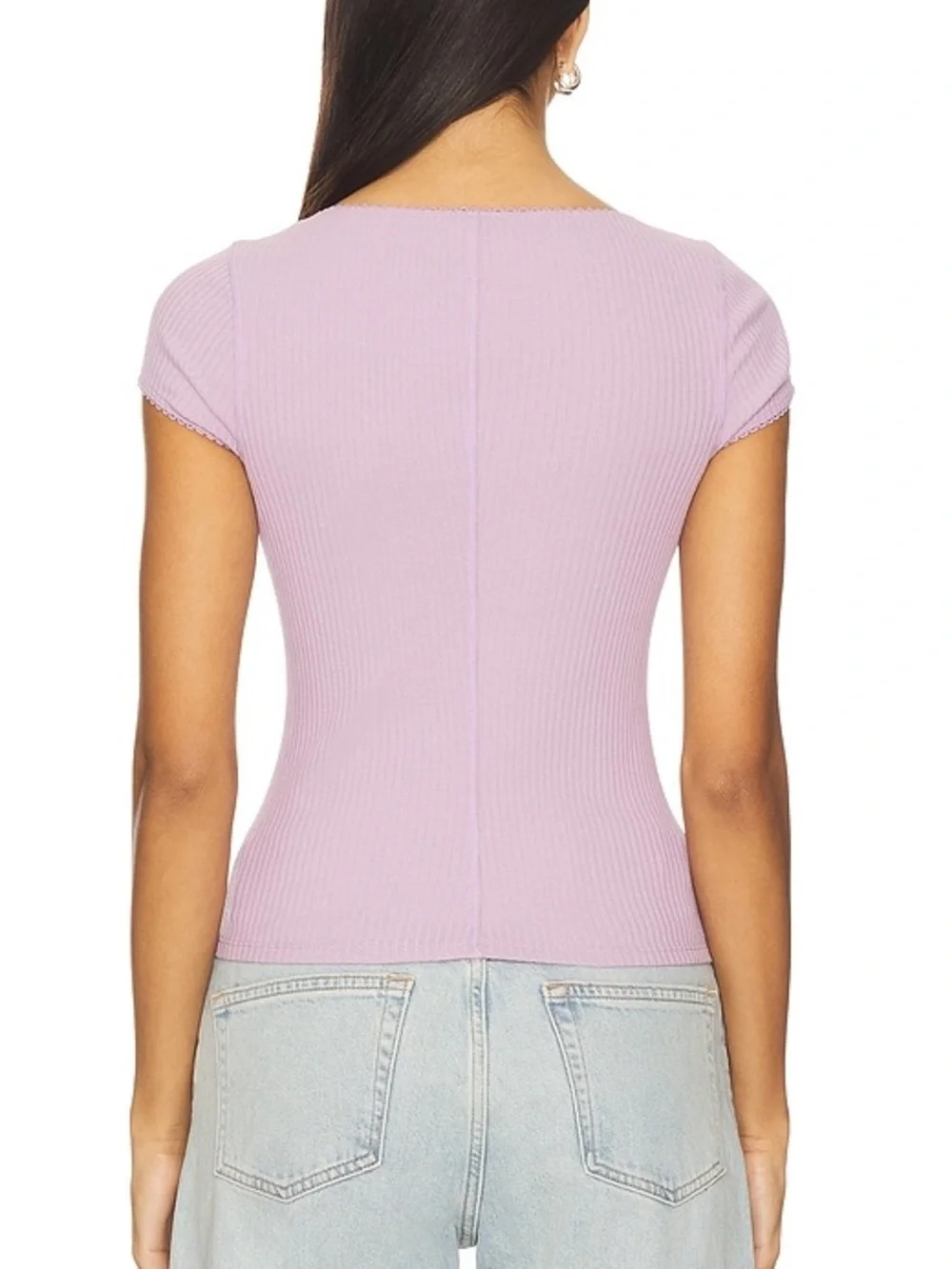 FREE PEOPLE Most Wanted CardI Lavender Lilac Ribbed Button-Front Cap Sleeve Top